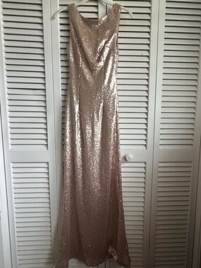 Rosegold Sequin Long Backless Evening Gown